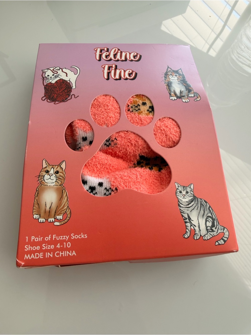 Coral Pink Fuzzy Cat Socks - 1 Pair
